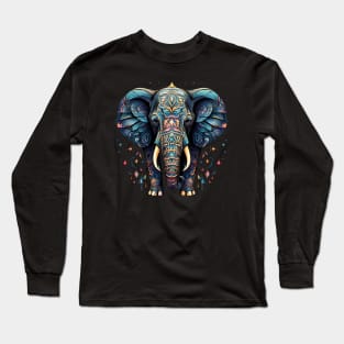 Abstract Blue Elephant Design Long Sleeve T-Shirt